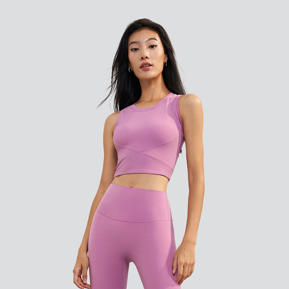 Wholesale Retro Yoga Vest Women Seamless Molded Cups Slimming Breathable Workout Top
