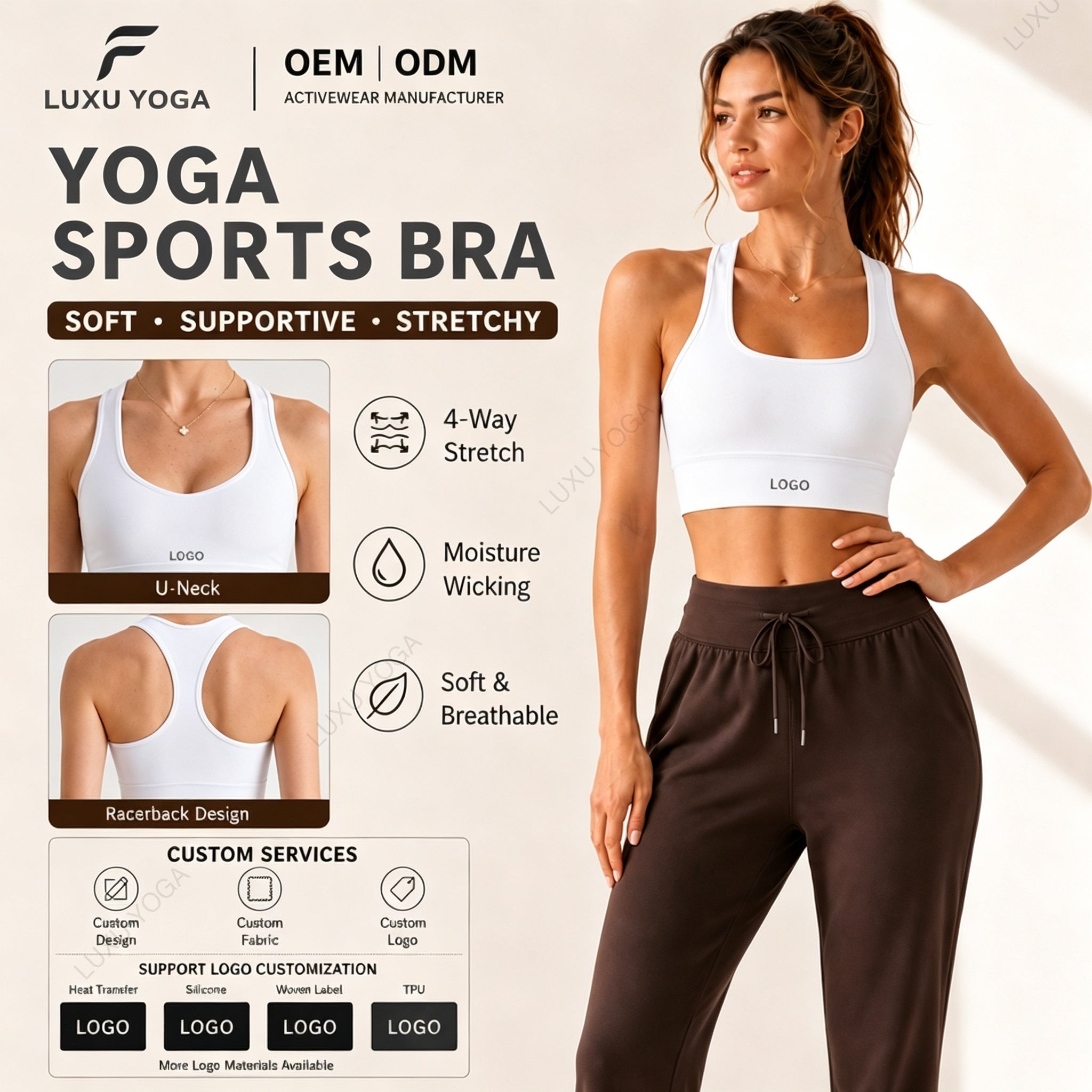 Wholesale Seamless Sports Bra Women U-Neck Racerback High Support Second Skin Yoga Top