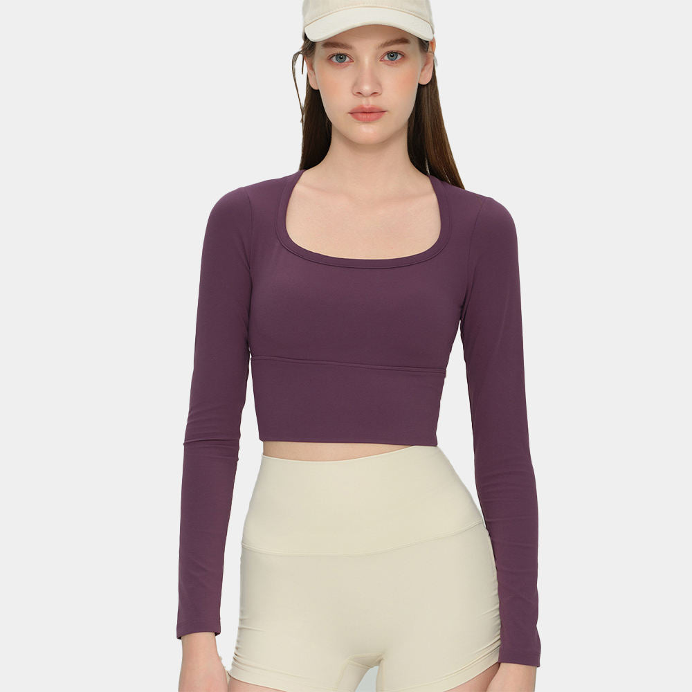 Wholesale Seamless Yoga Top Women Long Sleeve Built-in Cups Snatched Fit Running Pilates Top