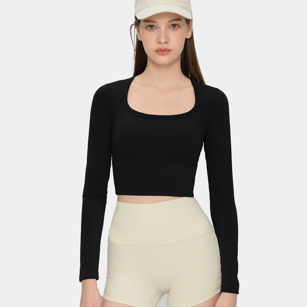 Wholesale Seamless Yoga Top Women Long Sleeve Built-in Cups Snatched Fit Running Pilates Top