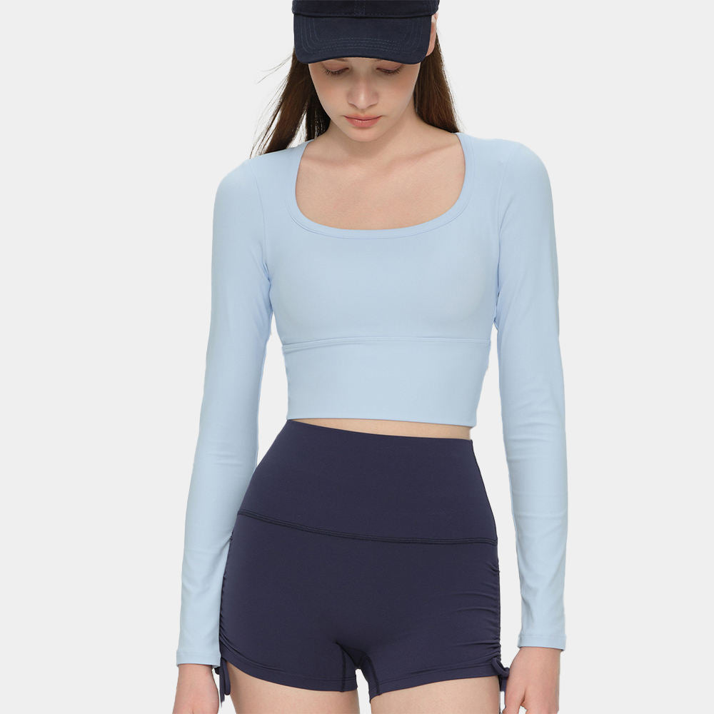 Wholesale Seamless Yoga Top Women Long Sleeve Built-in Cups Snatched Fit Running Pilates Top
