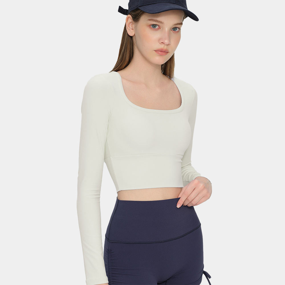 Wholesale Seamless Yoga Top Women Long Sleeve Built-in Cups Snatched Fit Running Pilates Top