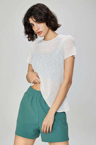 Wholesale Slub Knit Yoga T-Shirt Women Waterdrop Cutout Back Relaxed Fit Short Sleeve Pilates Top