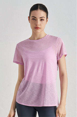 Wholesale Slub Knit Yoga T-Shirt Women Waterdrop Cutout Back Relaxed Fit Short Sleeve Pilates Top