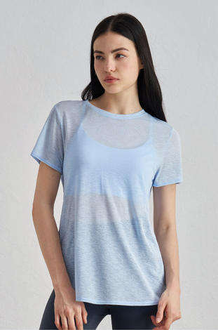 Wholesale Slub Knit Yoga T-Shirt Women Waterdrop Cutout Back Relaxed Fit Short Sleeve Pilates Top