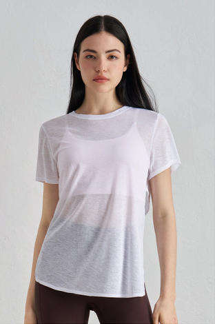 Wholesale Slub Knit Yoga T-Shirt Women Waterdrop Cutout Back Relaxed Fit Short Sleeve Pilates Top