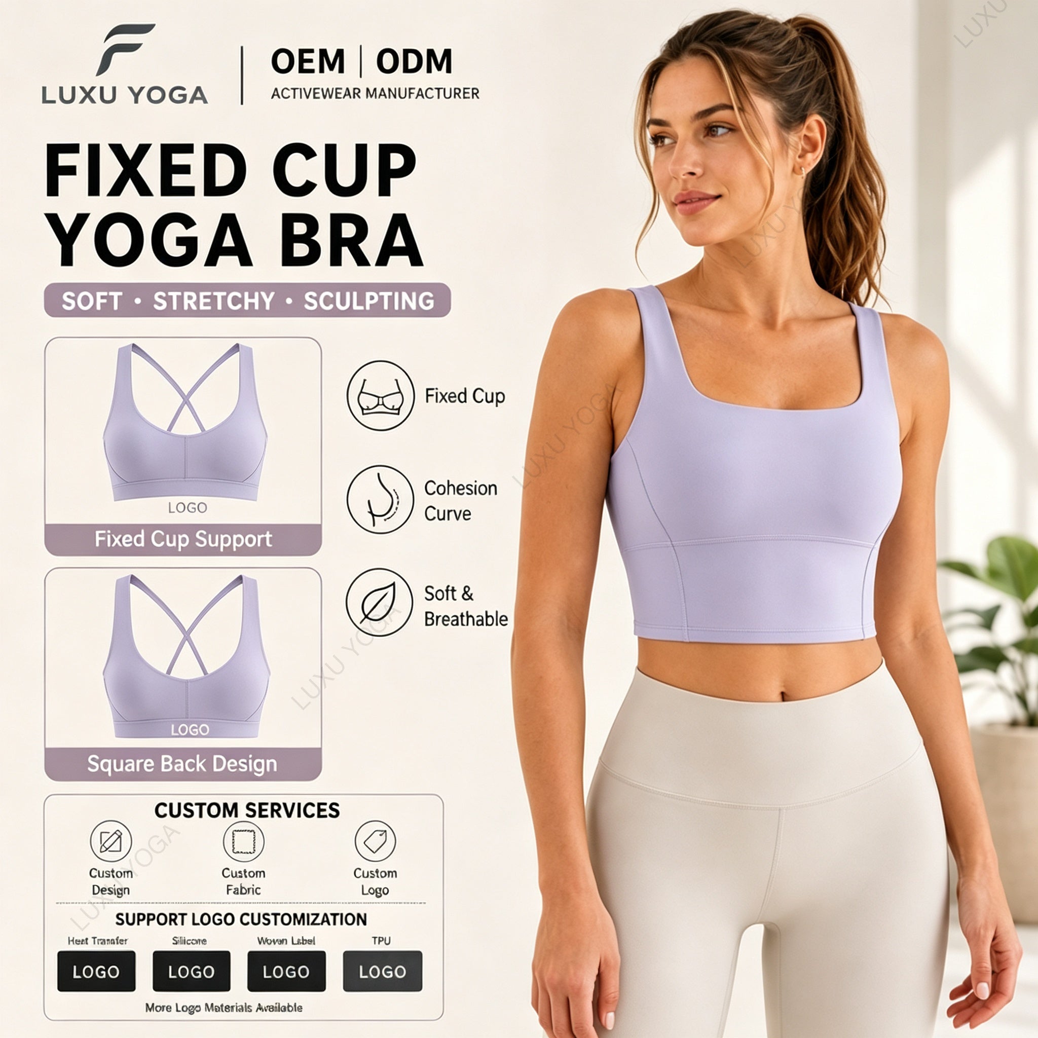 Wholesale Snatched Fit Sports Bra Women Wide Strap Non-Removable Cups High Support Sculpting Top