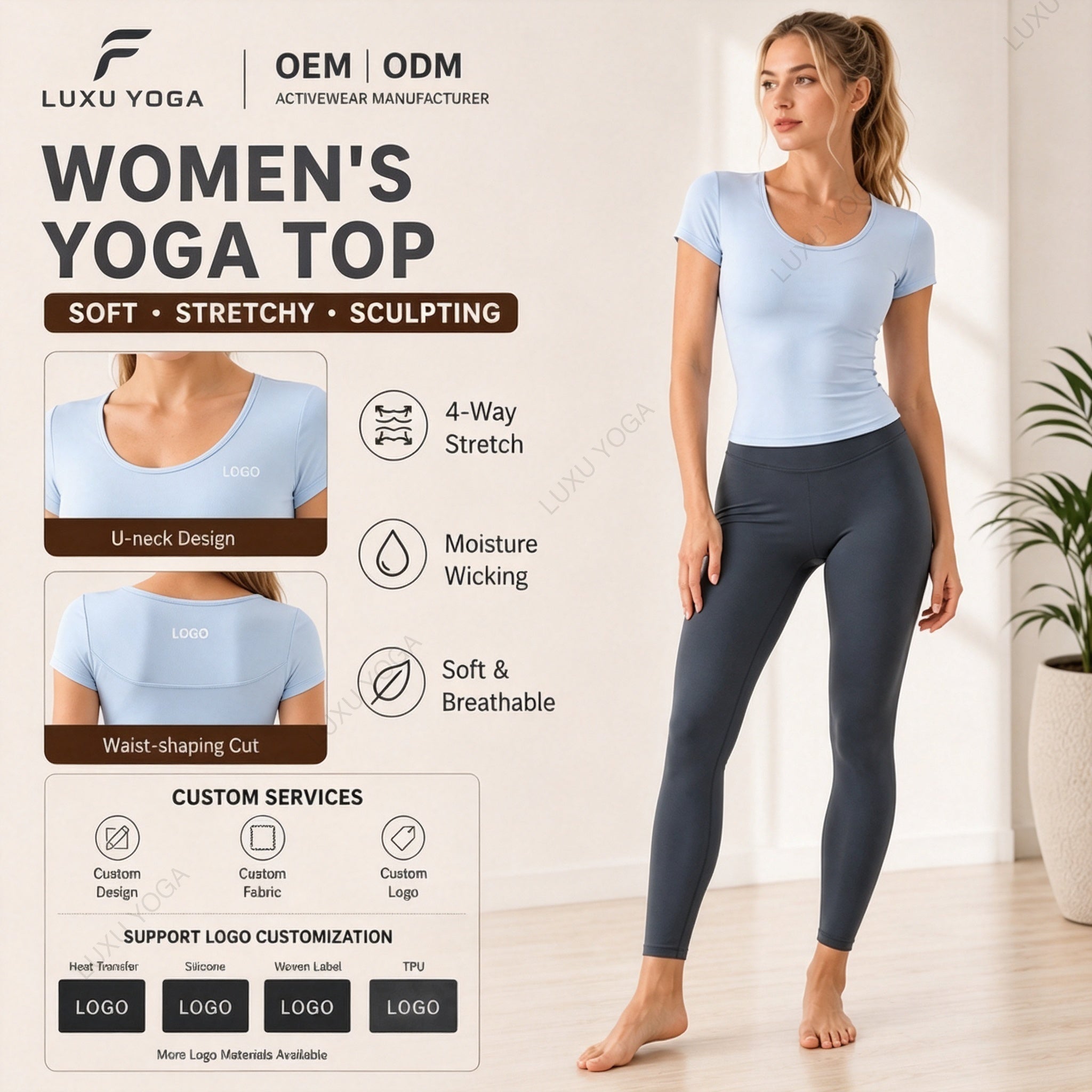 Wholesale Snatched Waist Yoga Top Women Fitted Body-Hugging Sweat-Wicking Four-Way Stretch Active Tee