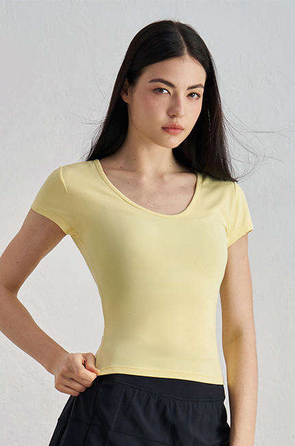 Wholesale Snatched Waist Yoga Top Women Fitted Body-Hugging Sweat-Wicking Four-Way Stretch Active Tee