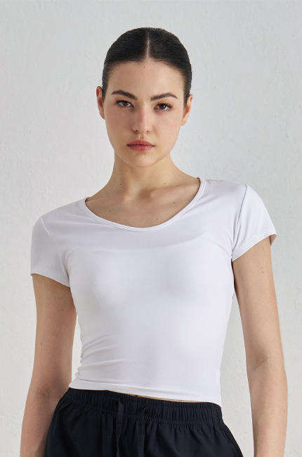 Wholesale Snatched Waist Yoga Top Women Fitted Body-Hugging Sweat-Wicking Four-Way Stretch Active Tee