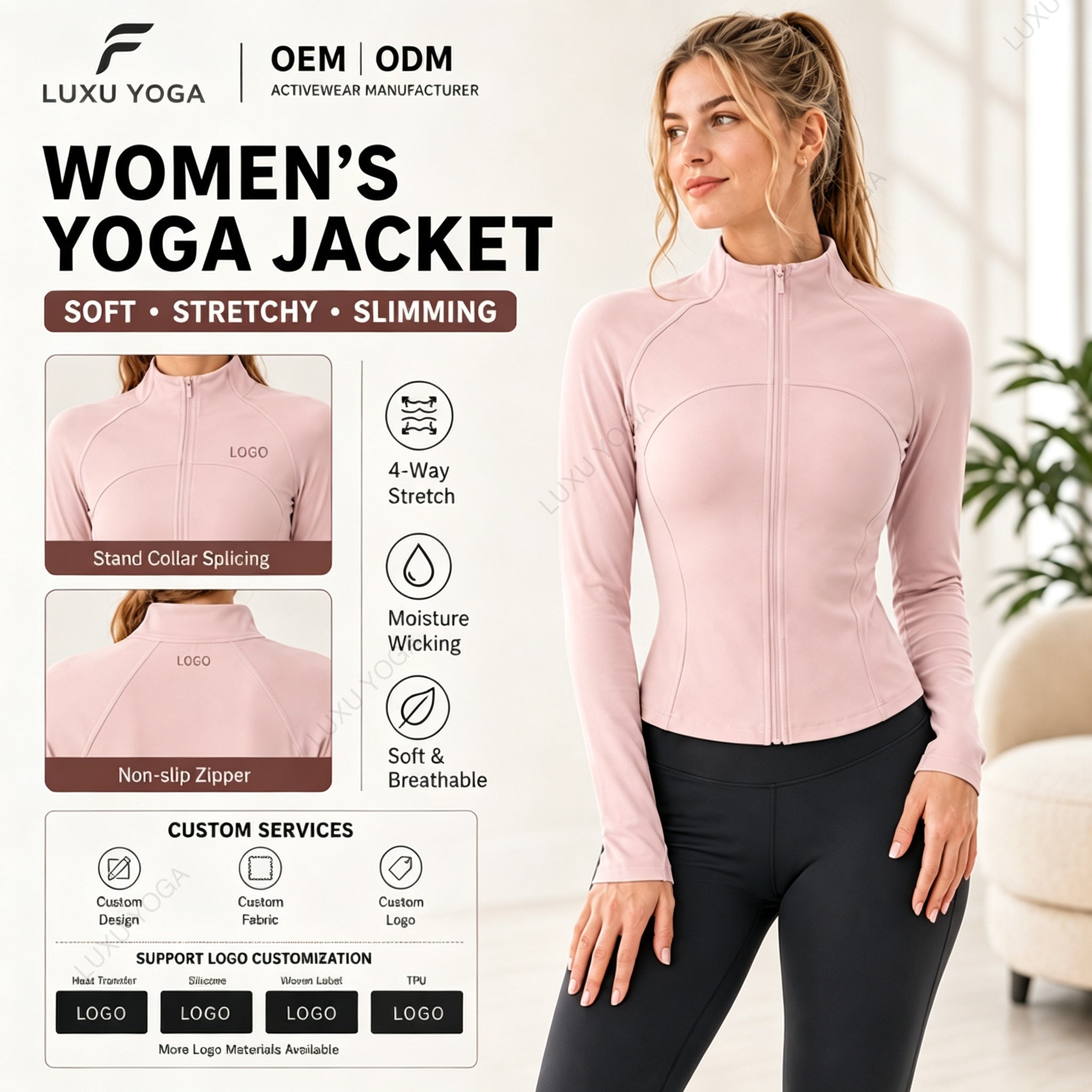 Wholesale Spliced Yoga Jacket Women Stand Collar Thumbhole Long Sleeve Flattering Fit Workout Top