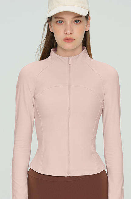 Wholesale Spliced Yoga Jacket Women Stand Collar Thumbhole Long Sleeve Flattering Fit Workout Top