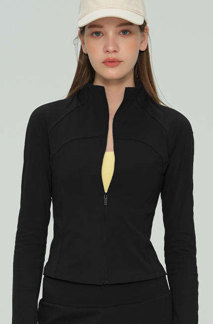Wholesale Spliced Yoga Jacket Women Stand Collar Thumbhole Long Sleeve Flattering Fit Workout Top