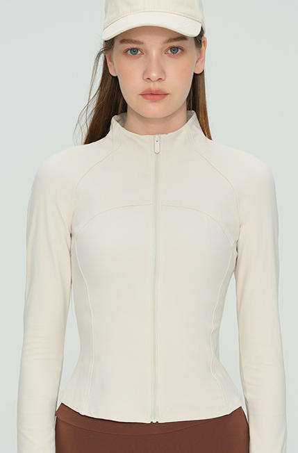 Wholesale Spliced Yoga Jacket Women Stand Collar Thumbhole Long Sleeve Flattering Fit Workout Top