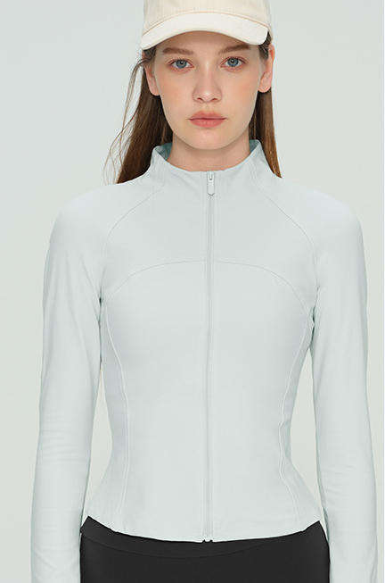 Wholesale Spliced Yoga Jacket Women Stand Collar Thumbhole Long Sleeve Flattering Fit Workout Top