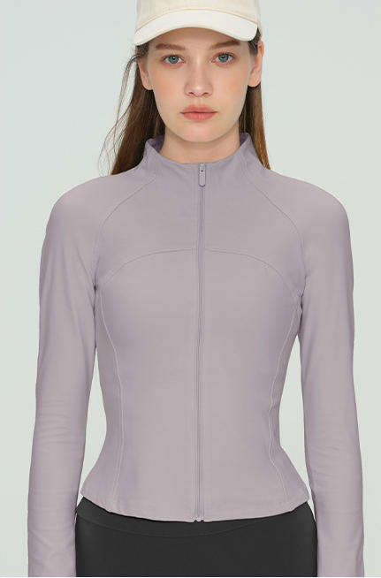 Wholesale Spliced Yoga Jacket Women Stand Collar Thumbhole Long Sleeve Flattering Fit Workout Top