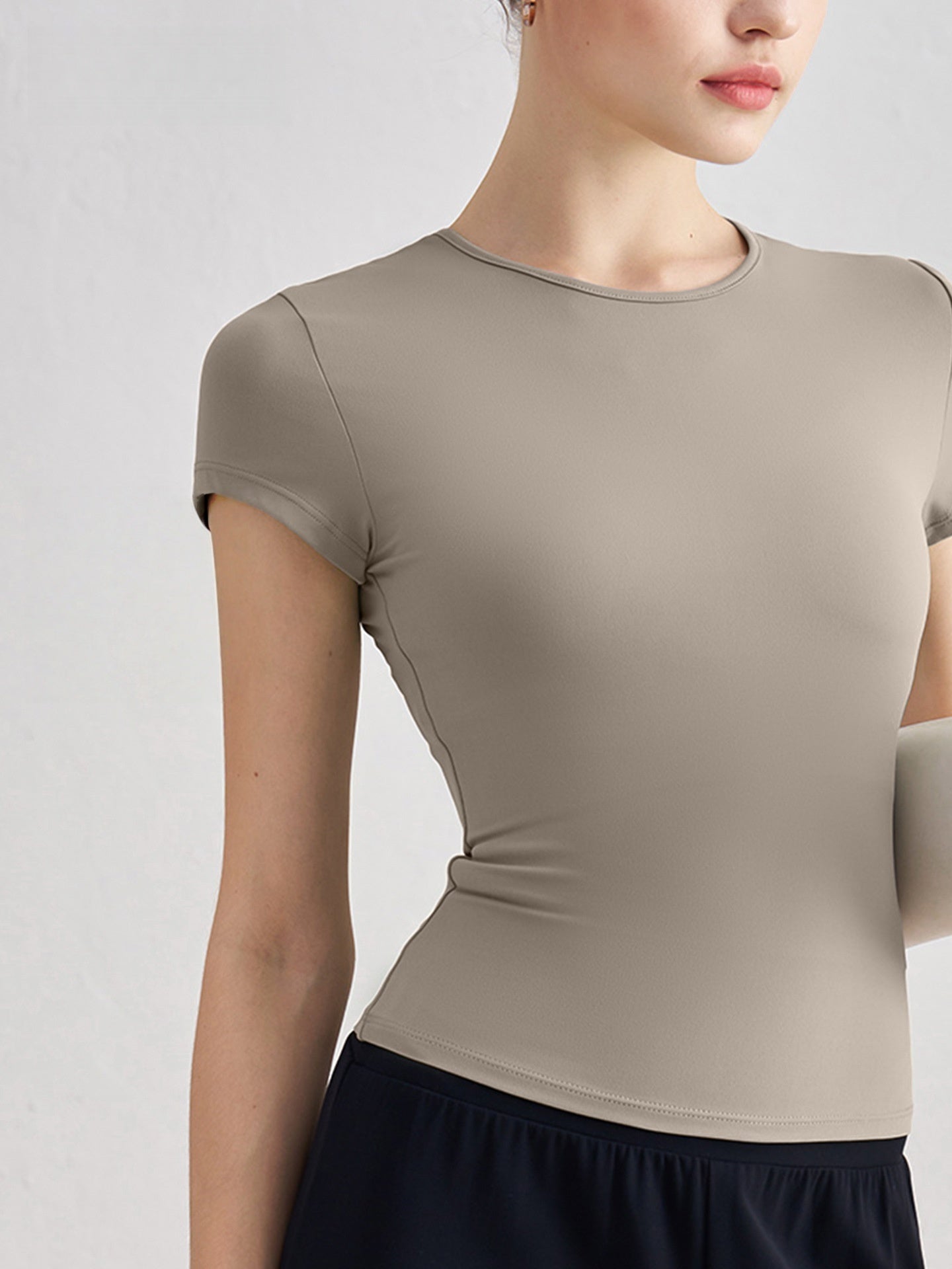 Women Barely There Yoga T-Shirt Fitted Waist Slimming Casual Top