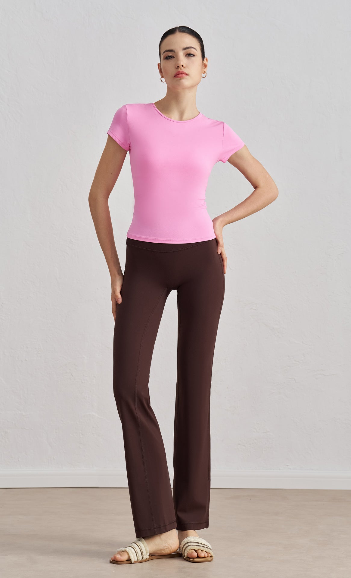 Women Barely There Yoga T-Shirt Fitted Waist Slimming Casual Top