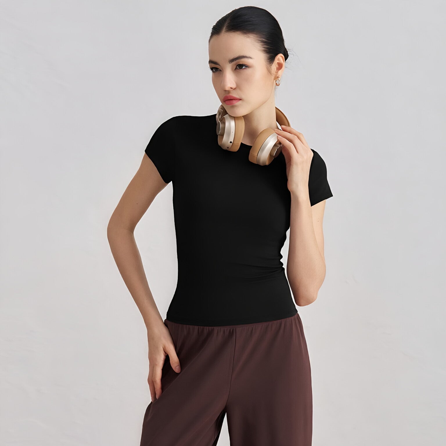 Women Barely There Yoga T-Shirt Fitted Waist Slimming Casual Top