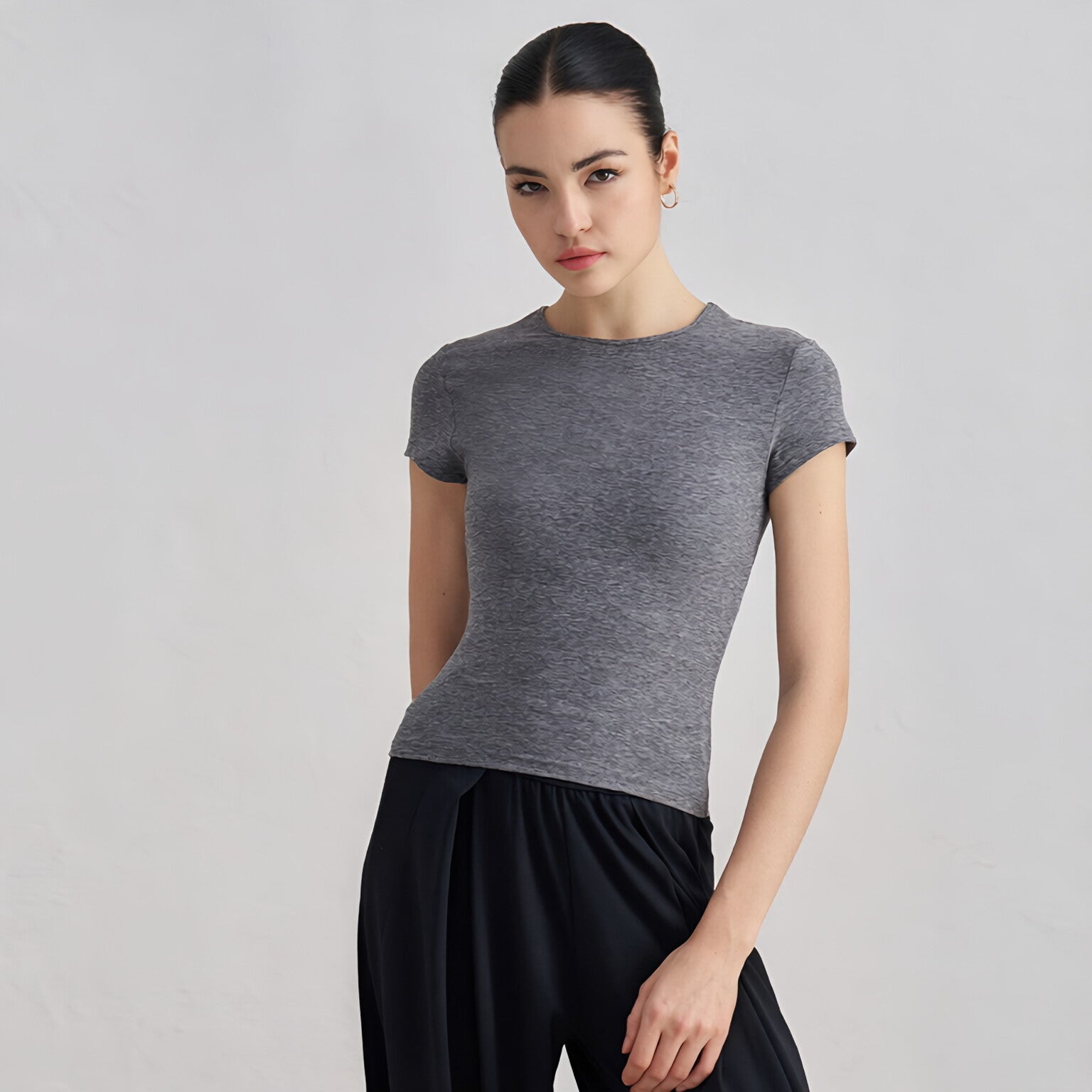 Women Barely There Yoga T-Shirt Fitted Waist Slimming Casual Top