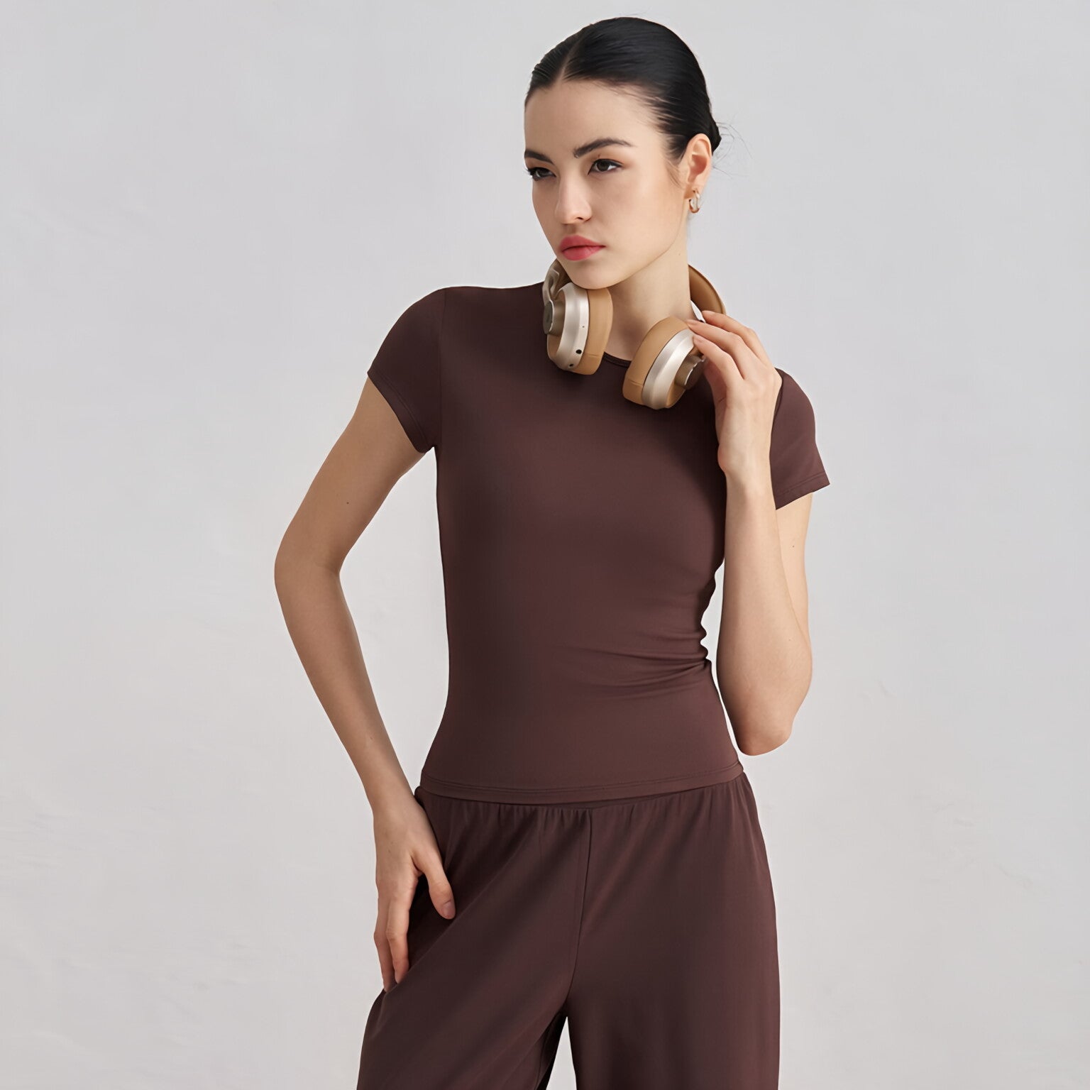 Women Barely There Yoga T-Shirt Fitted Waist Slimming Casual Top