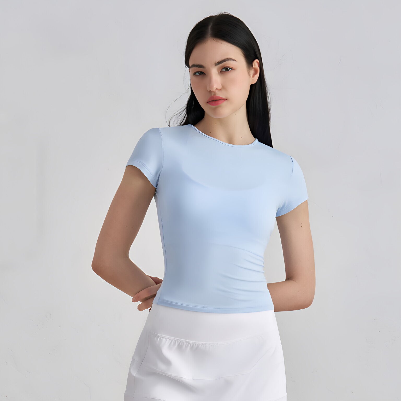 Women Barely There Yoga T-Shirt Fitted Waist Slimming Casual Top