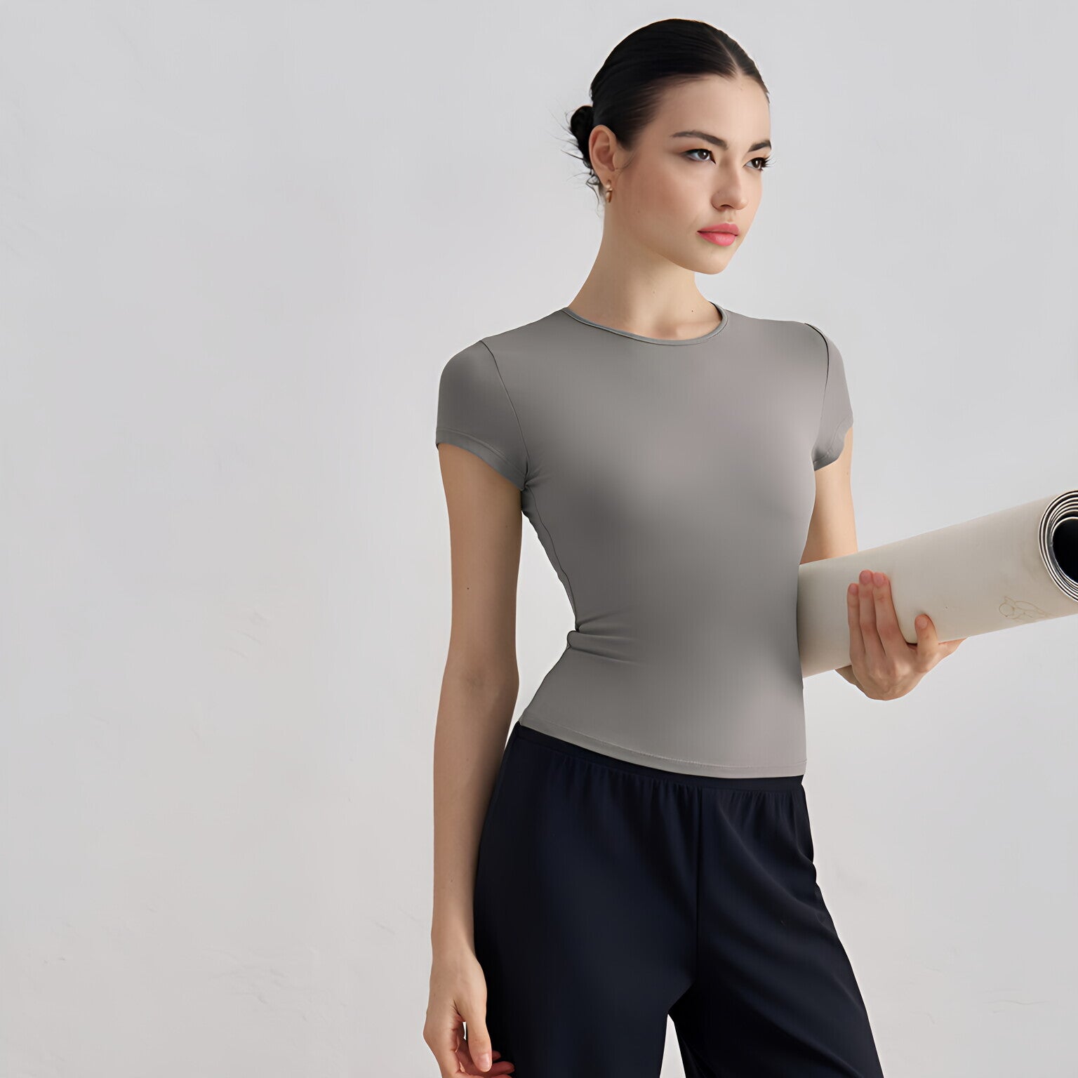Women Barely There Yoga T-Shirt Fitted Waist Slimming Casual Top