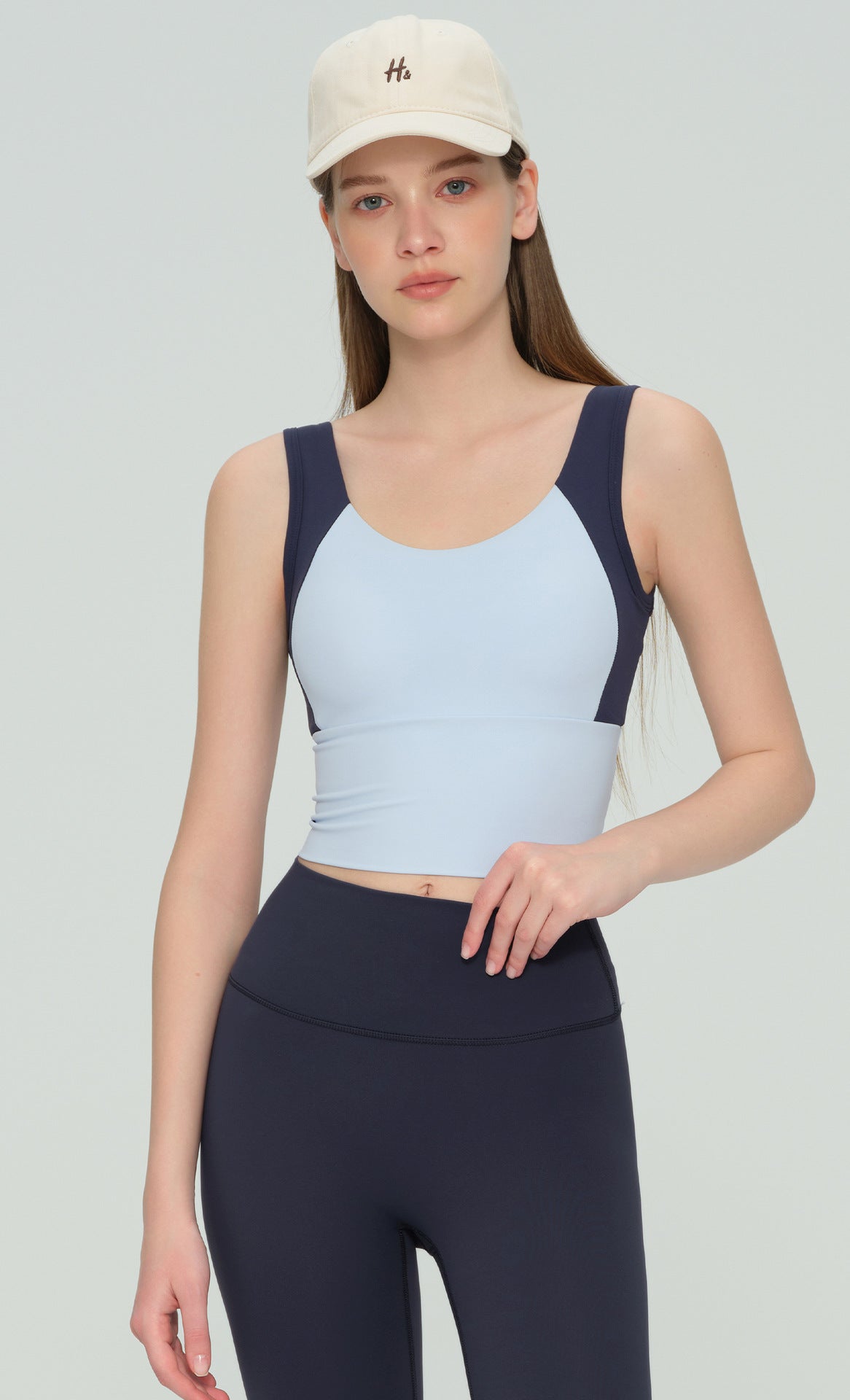 Women Color Block Yoga Tank Built-in Bra Fixed Cup Workout