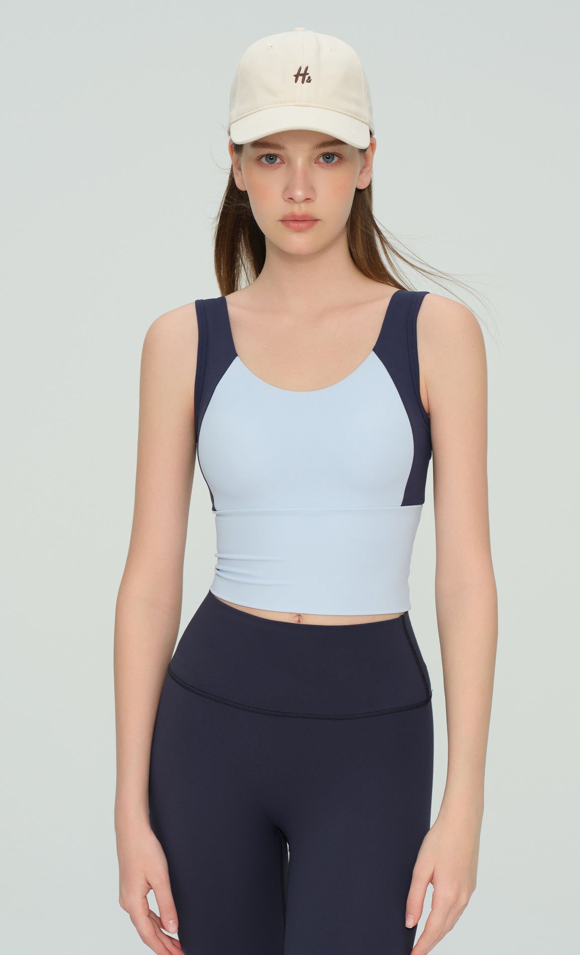 Women Color Block Yoga Tank Built-in Bra Fixed Cup Workout