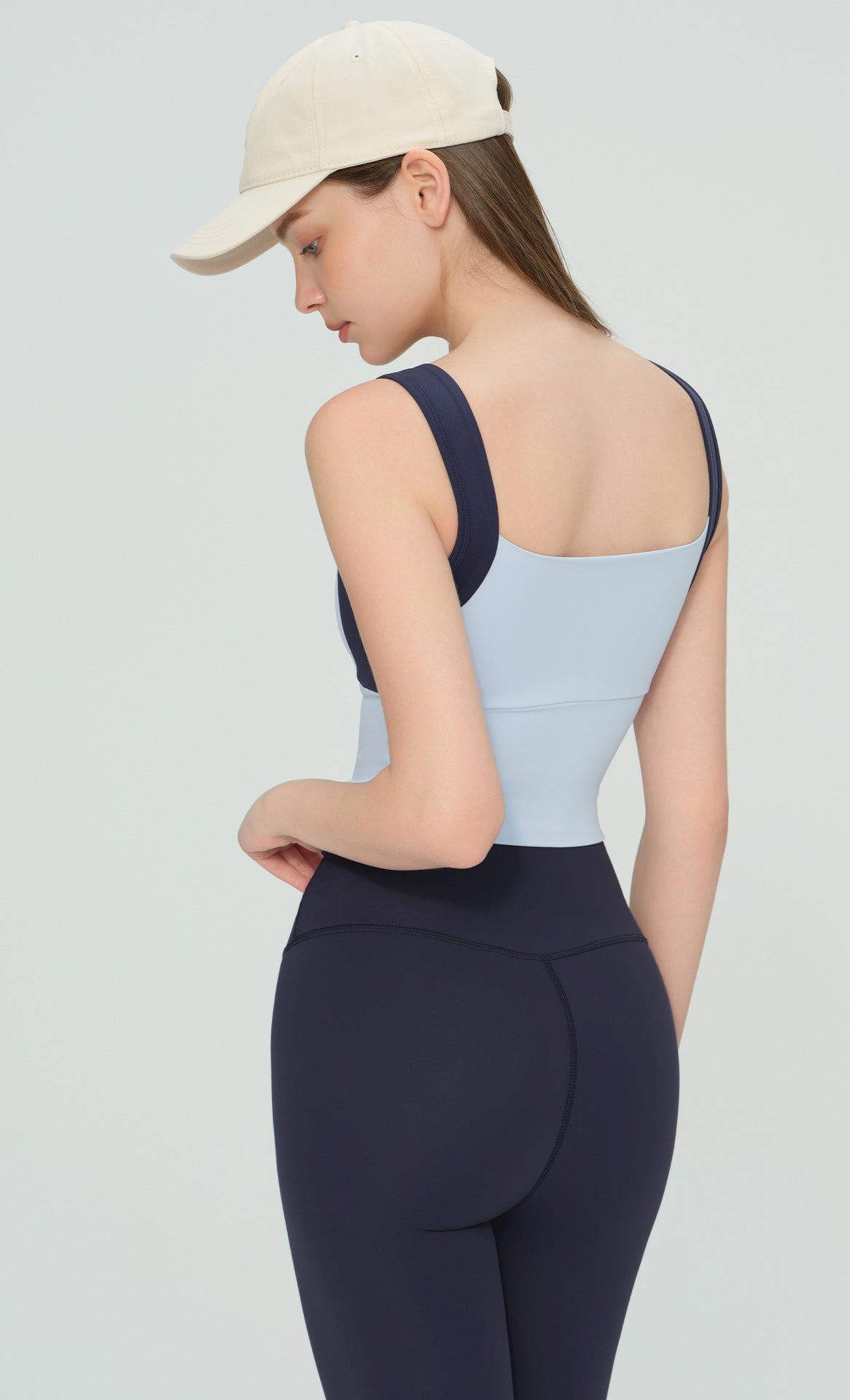 Women Color Block Yoga Tank Built-in Bra Fixed Cup Workout