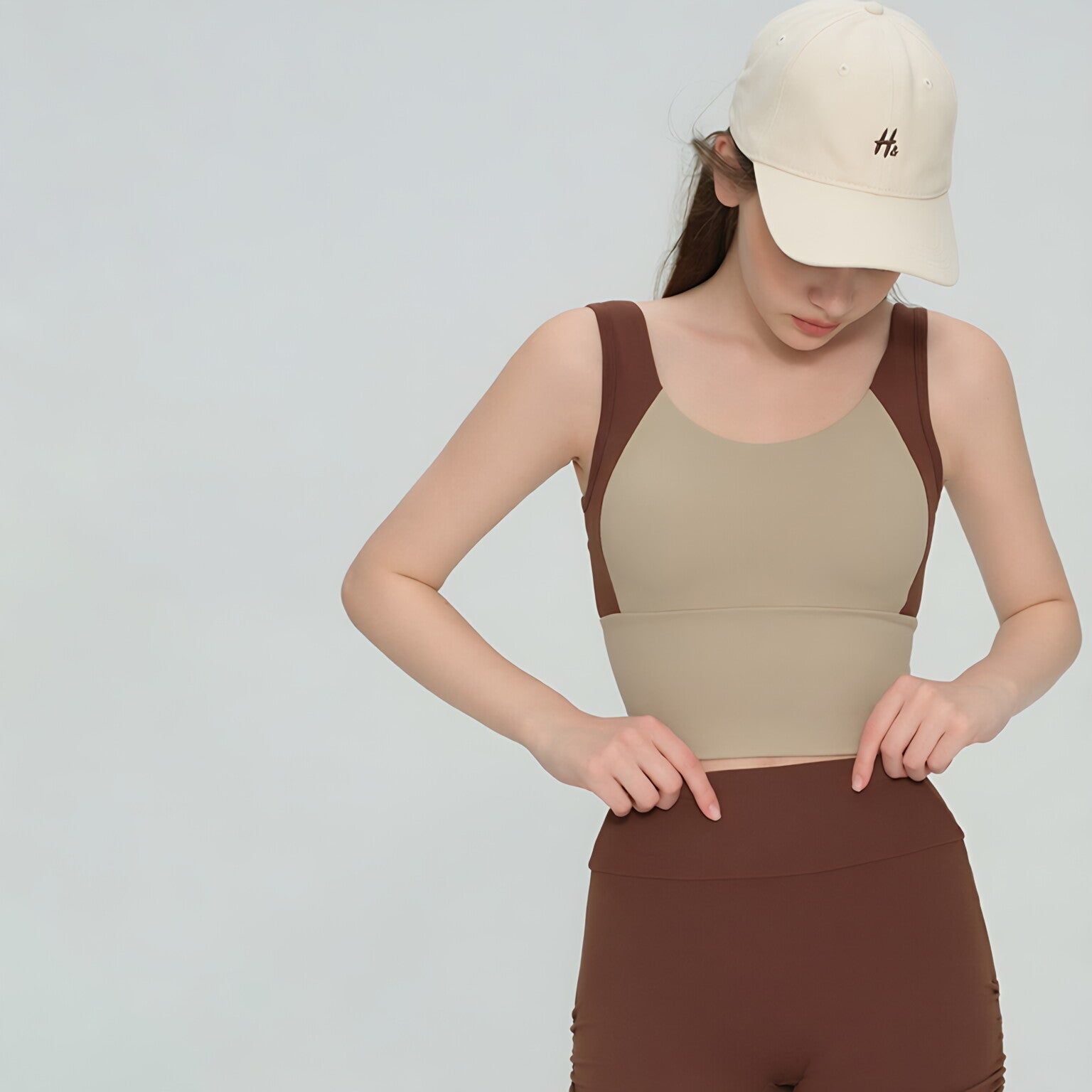 Women Color Block Yoga Tank Built-in Bra Fixed Cup Workout
