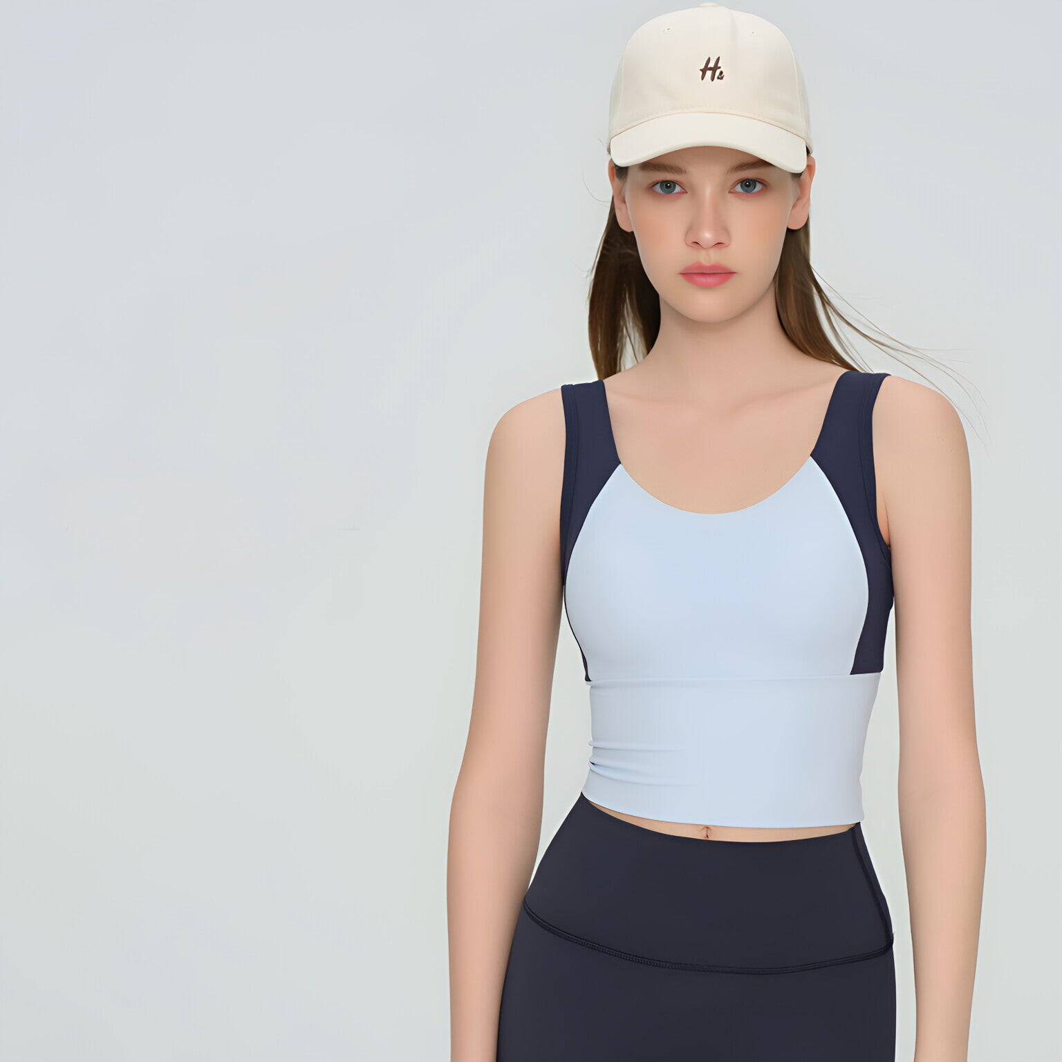 Women Color Block Yoga Tank Built-in Bra Fixed Cup Workout