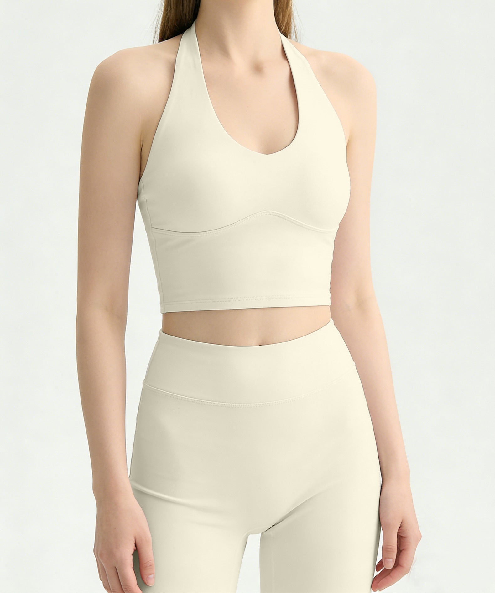 Women Halter Backless Yoga Bra Fixed Cups Padded Breathable Workout