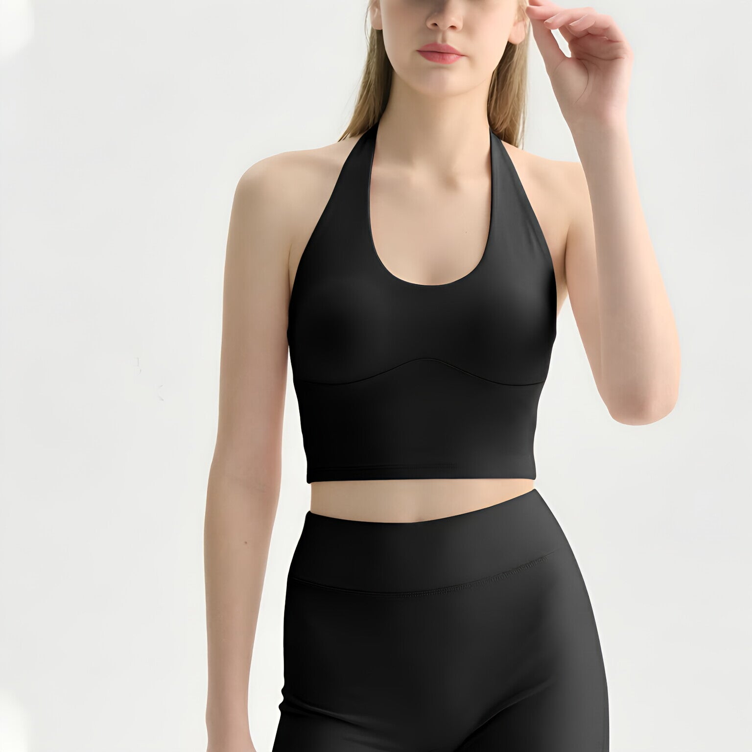 Women Halter Backless Yoga Bra Fixed Cups Padded Breathable Workout