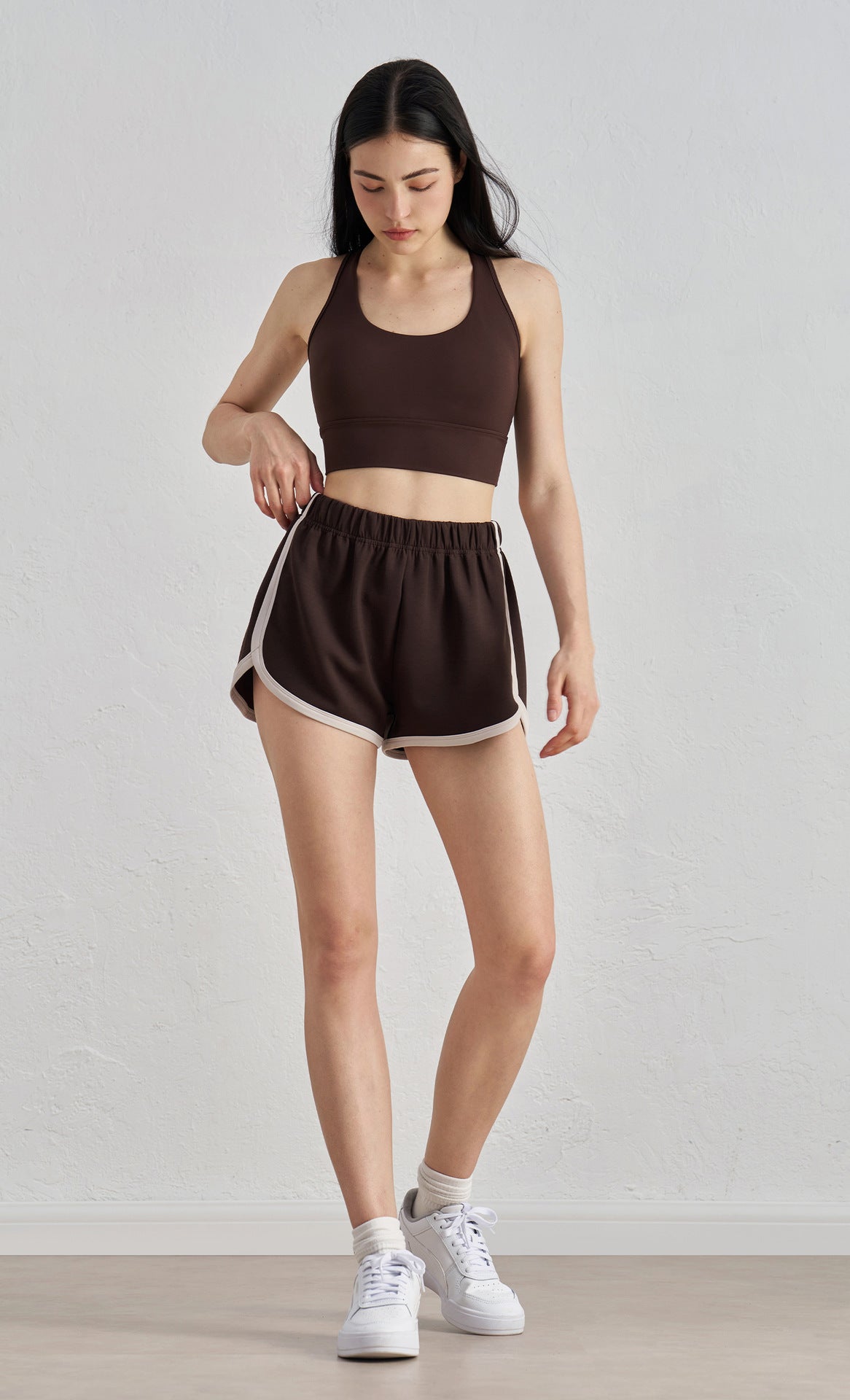 Women High Waist Retro Color Block Shorts Elastic Waist Side Slit