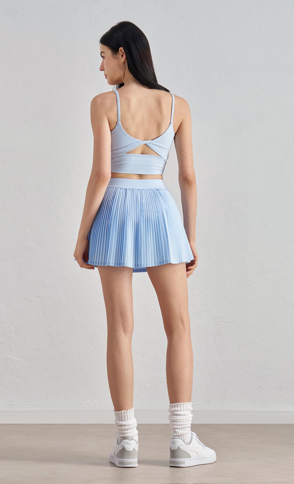 Women High Waist Tennis Skirt Anti-Slip Waist Pleated Side Pockets Casual