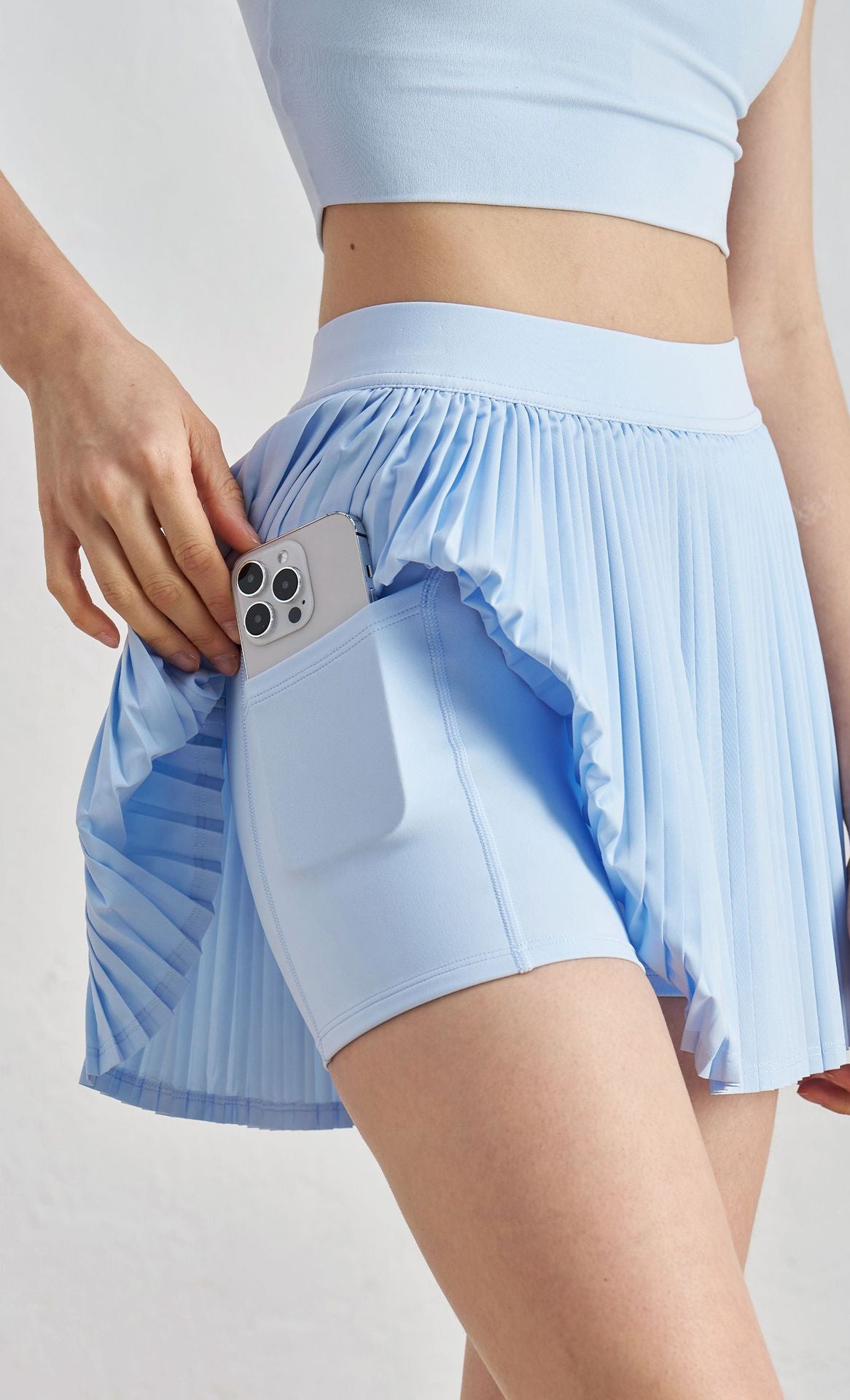 Women High Waist Tennis Skirt Anti-Slip Waist Pleated Side Pockets Casual