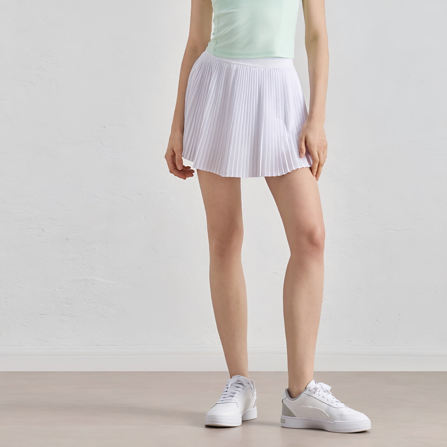 Women High Waist Tennis Skirt Anti-Slip Waist Pleated Side Pockets Casual