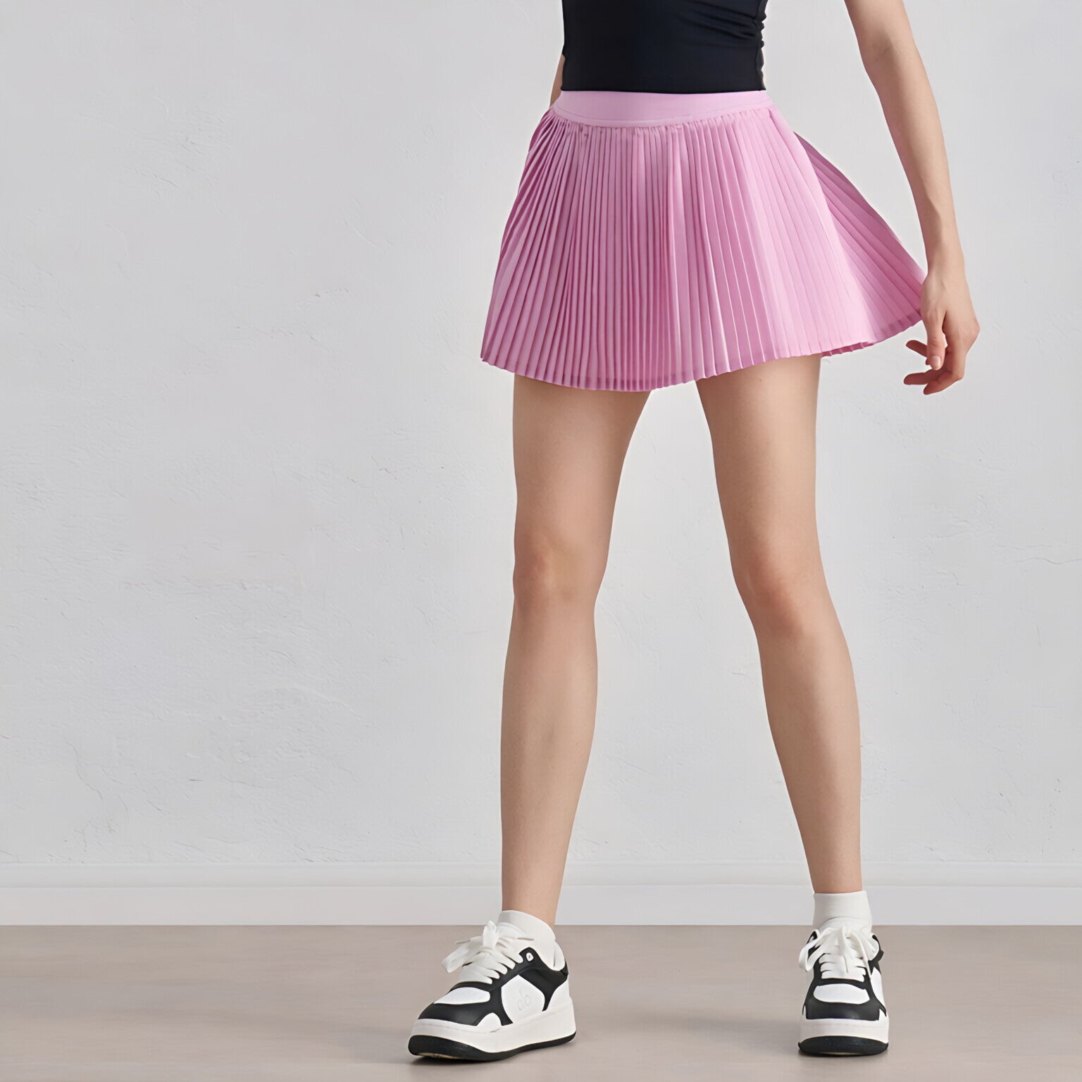 Women High Waist Tennis Skirt Anti-Slip Waist Pleated Side Pockets Casual
