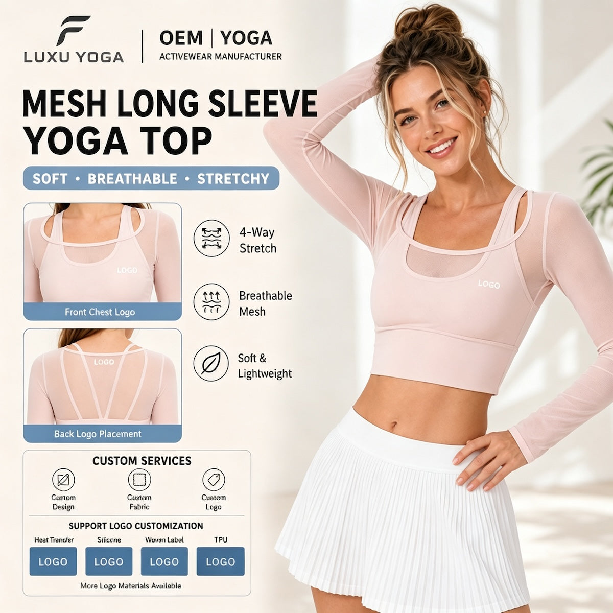 Women Long Sleeve Workout Top Built-in Bra Mesh Panel Gym Fitness Shirt Quick Dry