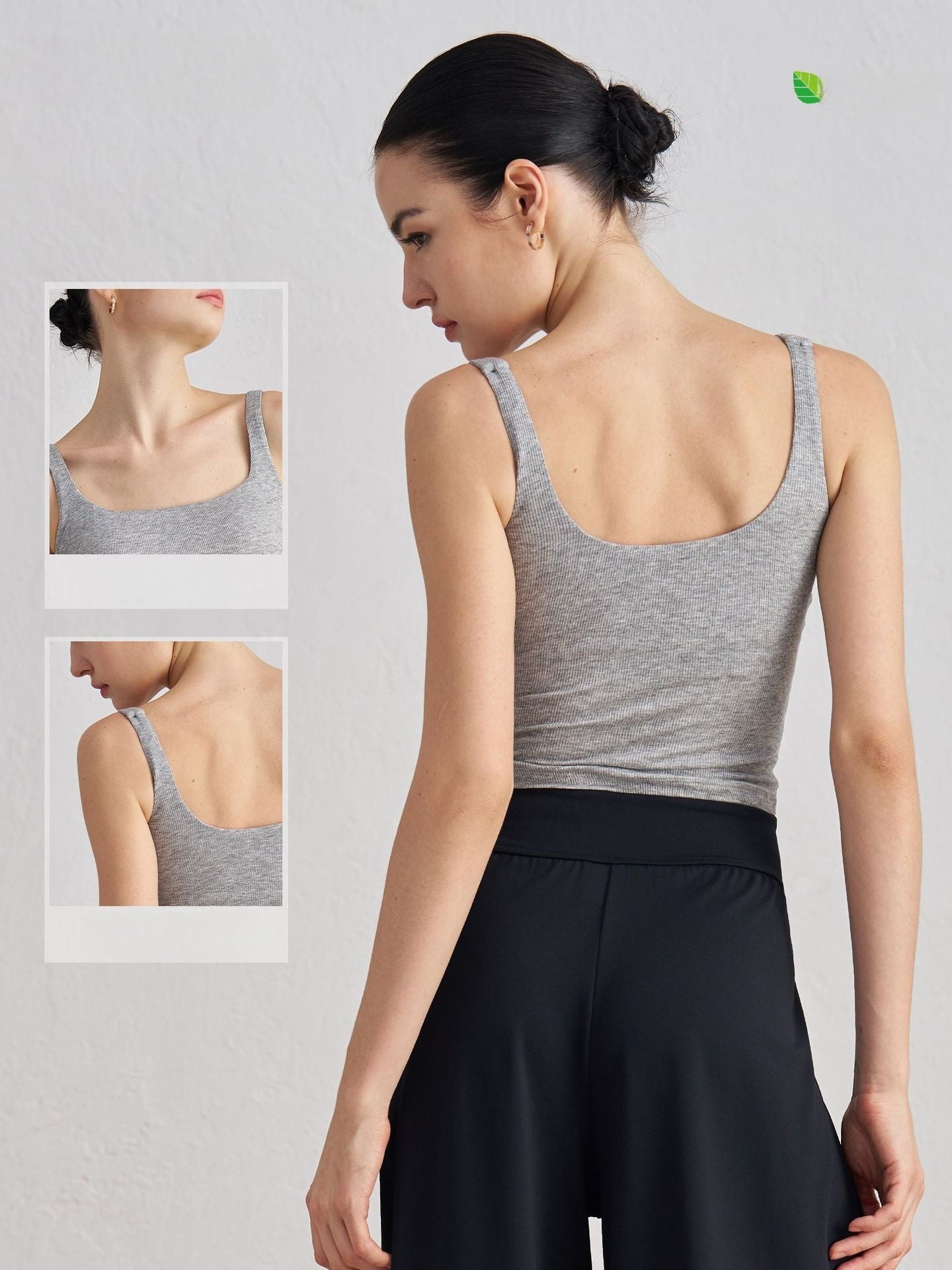 Women Ribbed Yoga Vest Wide Straps Backless Built-in Pads Workout