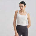 Women Ribbed Yoga Vest Wide Straps Backless Built-in Pads Workout