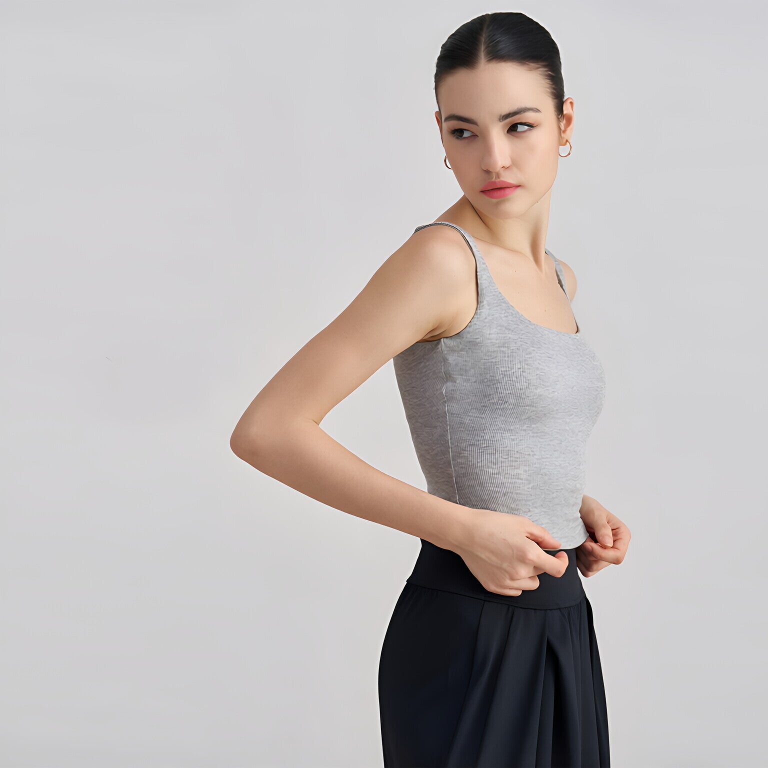 Women Ribbed Yoga Vest Wide Straps Backless Built-in Pads Workout