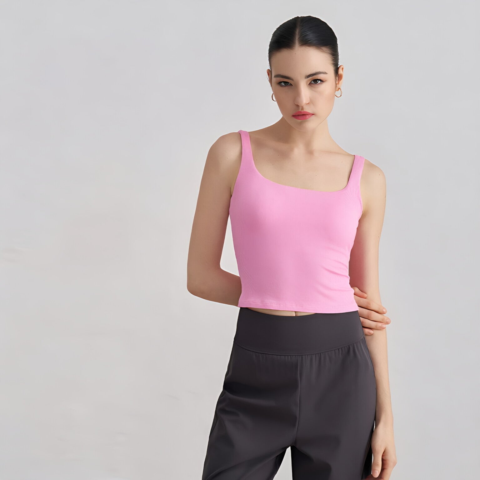 Women Ribbed Yoga Vest Wide Straps Backless Built-in Pads Workout
