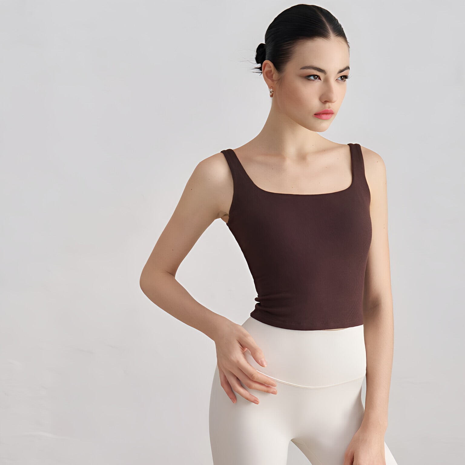 Women Ribbed Yoga Vest Wide Straps Backless Built-in Pads Workout