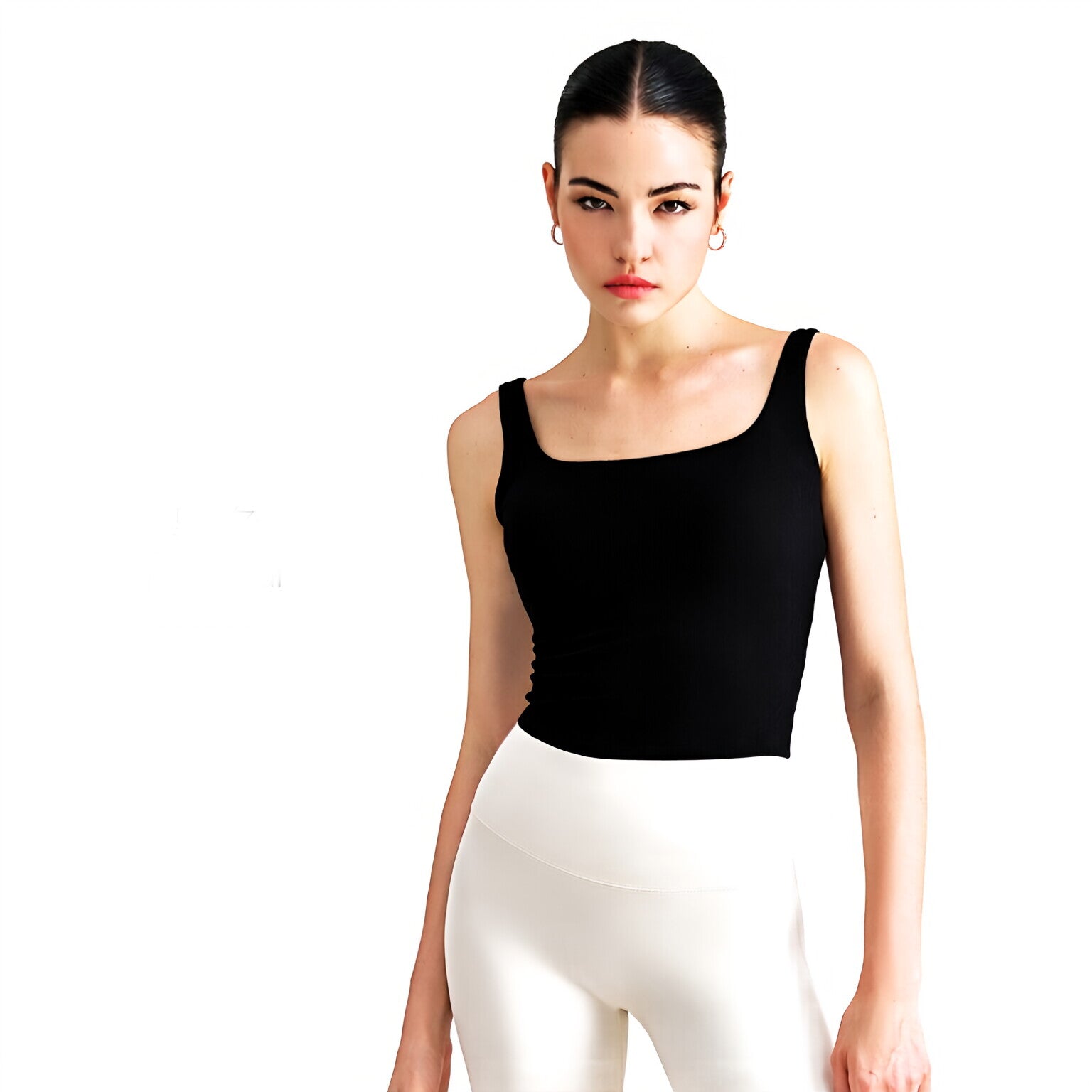 Women Ribbed Yoga Vest Wide Straps Backless Built-in Pads Workout