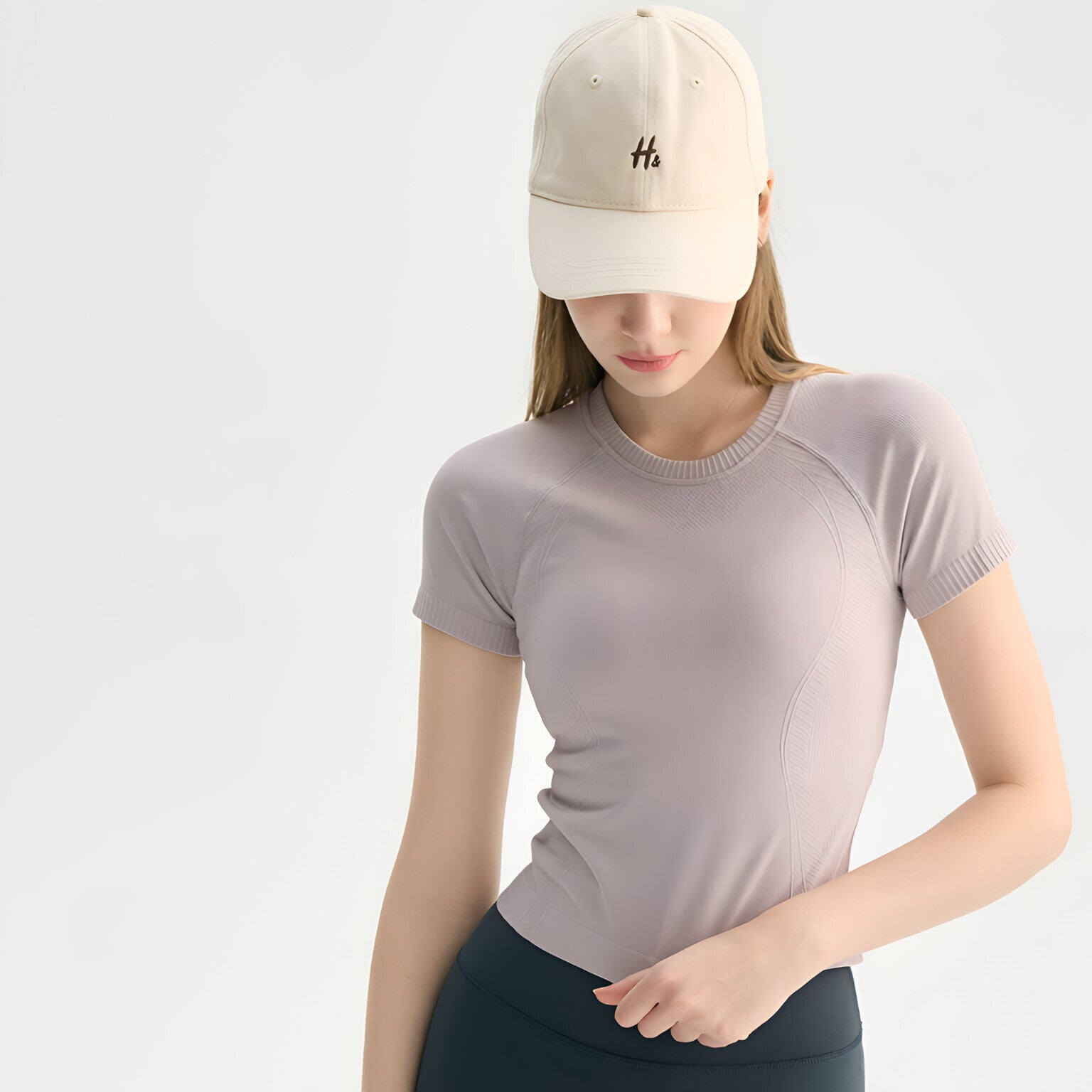 Women Seamless Yoga T-Shirt Quick Dry Breathable Round Neck Slimming