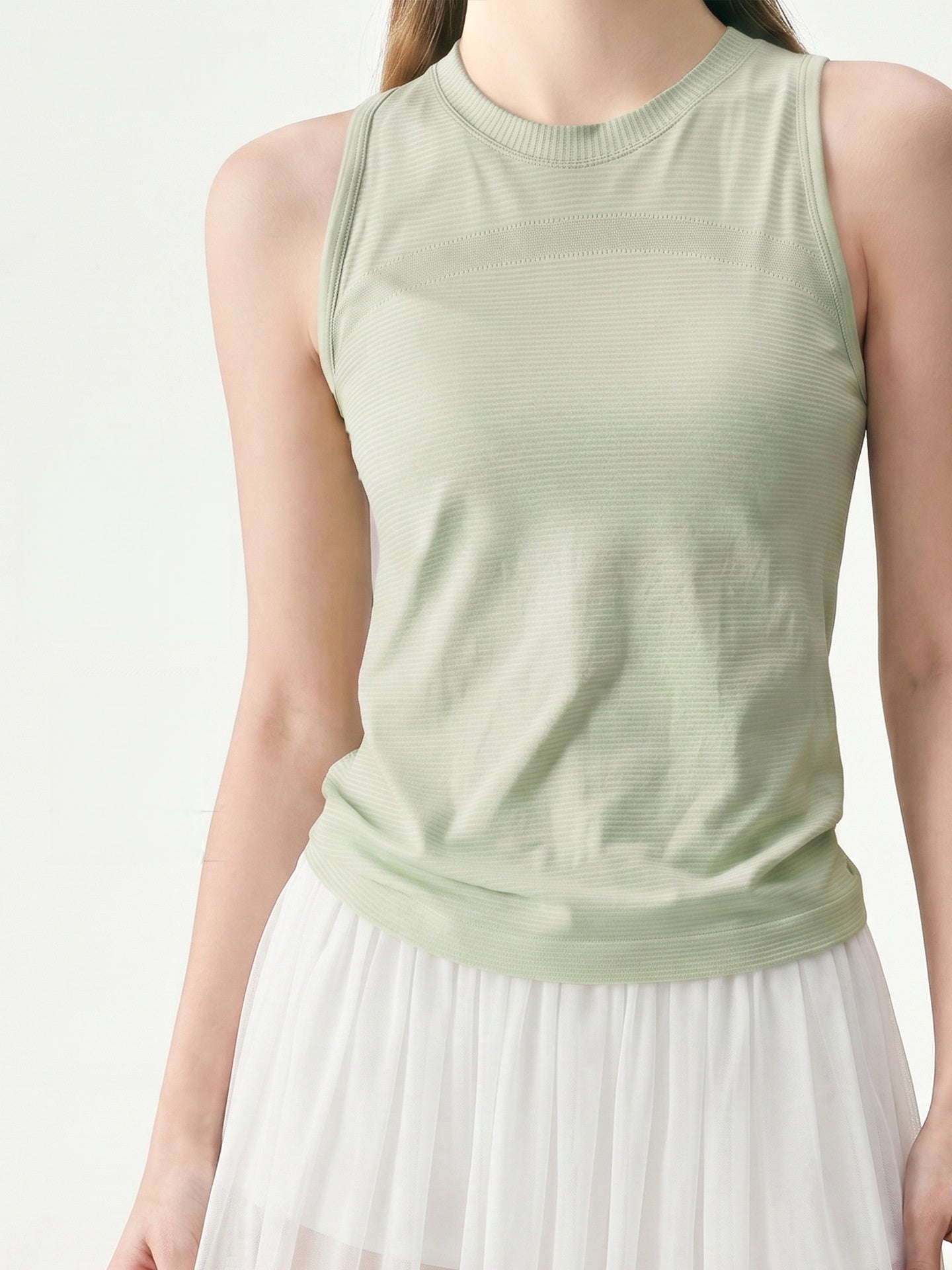 Women Summer Round Neck Sleeveless Yoga Tank Ice Feel Slimming