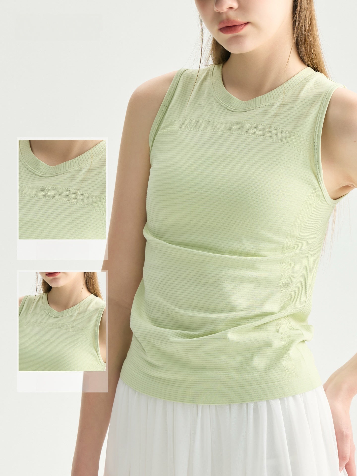 Women Summer Round Neck Sleeveless Yoga Tank Ice Feel Slimming
