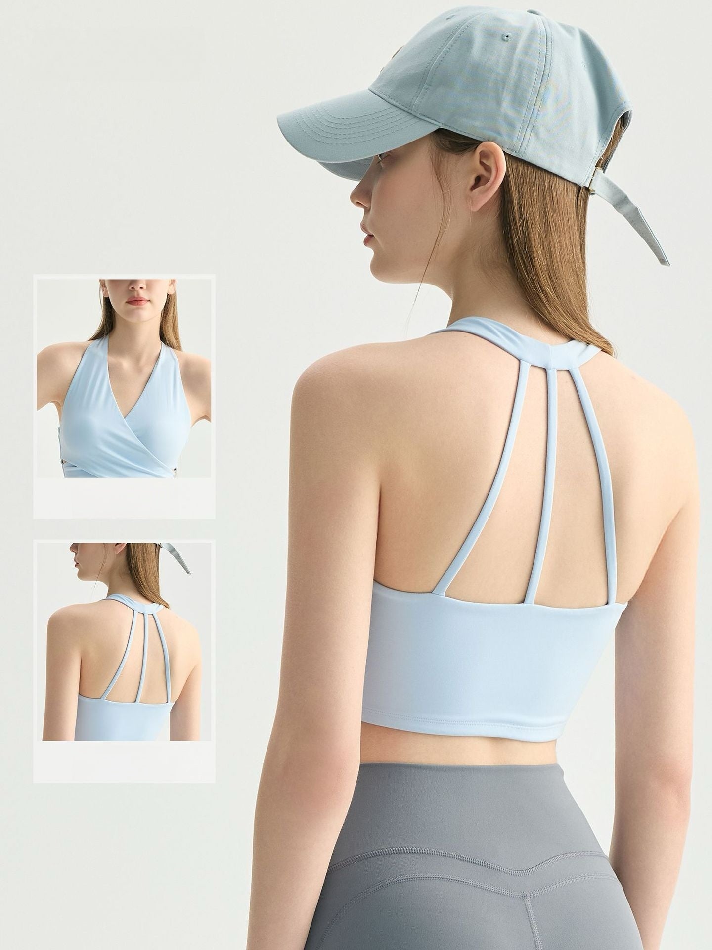 Women V Neck Halter Yoga Bra Built-in Pads Barely There Workout